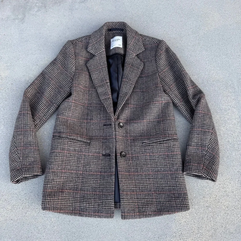 Abercrombie & Fitch Brown Plaid Wool Blend Blazer Jacket XXSP Petite - Picture 2 of 7